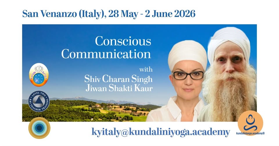 Evento KRI L2 Conscious Communication with Shiv Charan Singh & Jiwan Shakti Kaur Locandina KRI L2 Conscious Communication with Shiv Charan Singh & Jiwan Shakti Kaur - da giovedì 28 maggio - martedì 2 giugno 2026 ore 05:30 ore 16:30