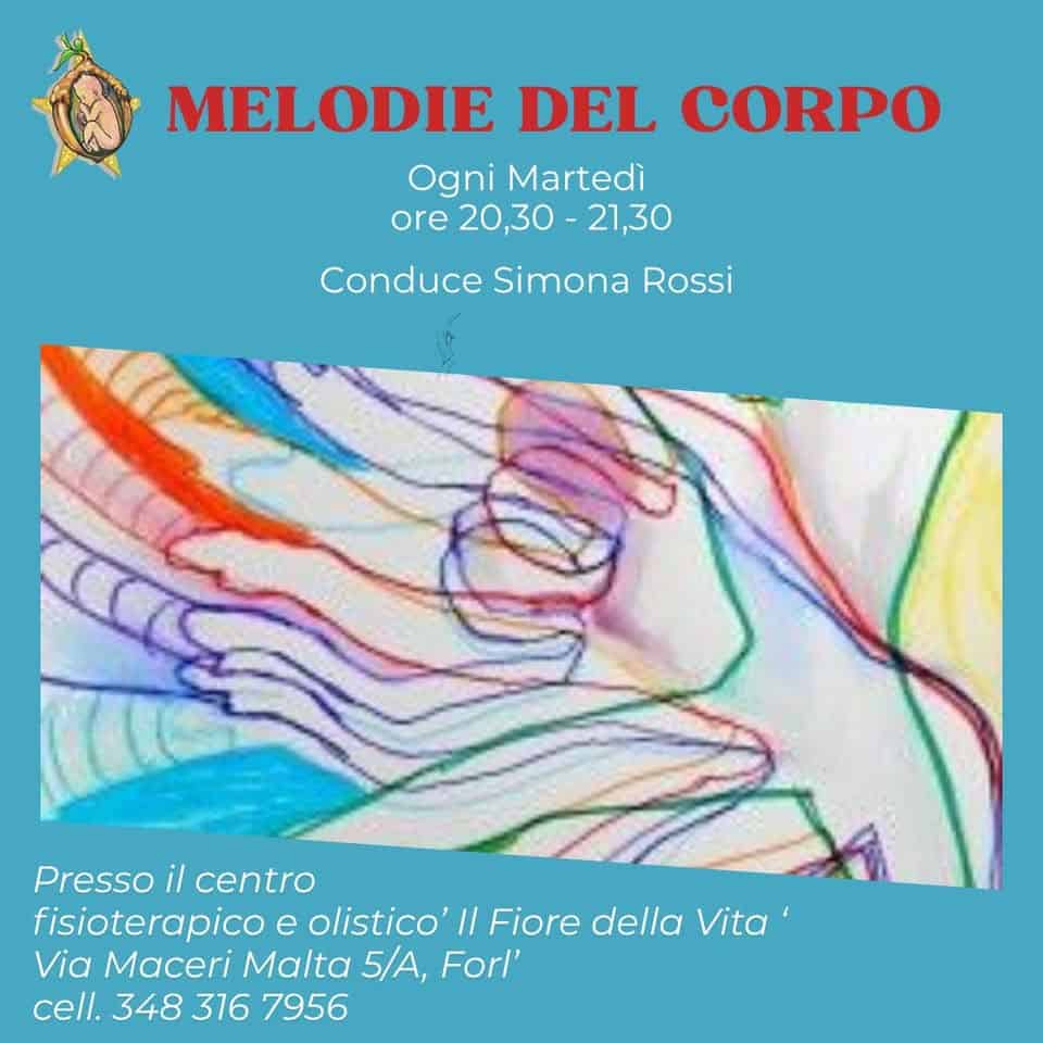 MELODIE DEL CORPO Potrebbe essere un'immagine raffigurante arpa e il seguente testo "MELODIE DEL CORPO Ogni Martedì ore 20,30 21,30 Conduce Simona Rossi Presso il centro fisioterapico e olistico' Il Fiore della Vita' Via Maceri Malta 5/A, Forl' cell. 348 316 7956"