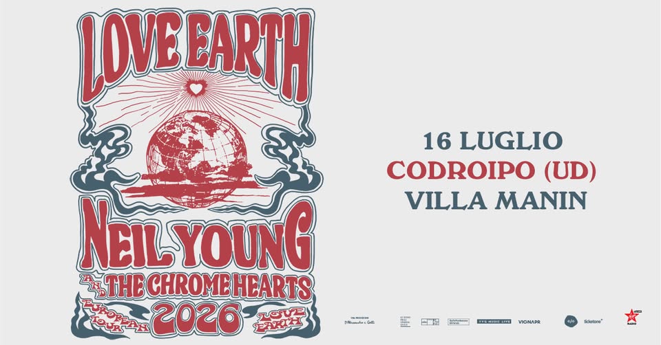 Evento Neil Young And The Chrome Hearts Villa Manin, Codroipo (Ud) 16.07.2026 Locandina Neil Young And The Chrome Hearts Villa Manin, Codroipo (Ud) 16.07.2026 - giovedì 16 luglio ore 21:00 - 23:00