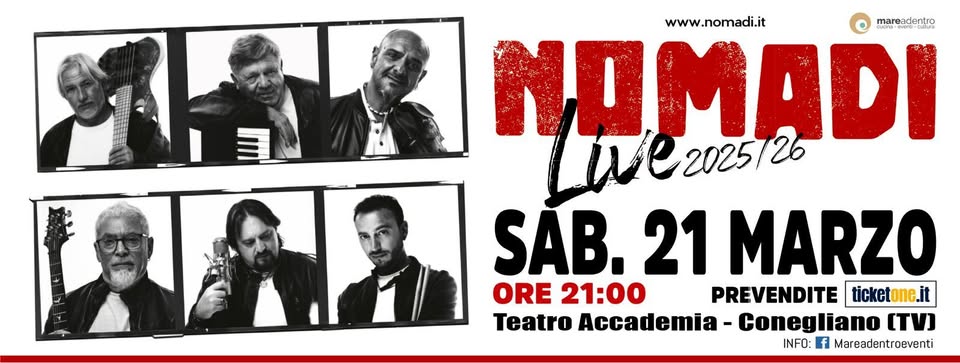 Evento Nomadi in concerto Locandina Nomadi in concerto - sabato 21 marzo ore 21:00 - 23:00