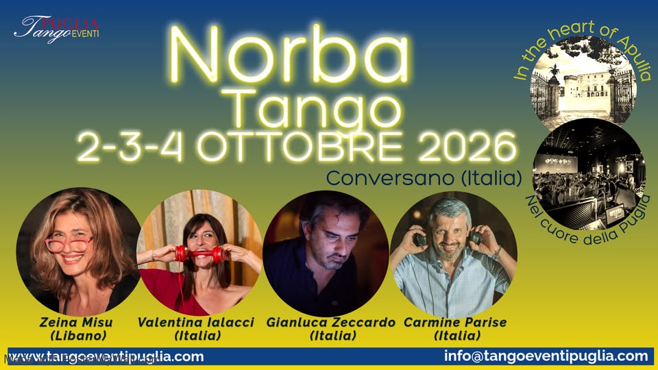 Evento Norba Tango Marathon 2026 Locandina Norba Tango Marathon 2026 - da venerdì 2 ottobre - domenica 4 ottobre 2026 ore 21:00