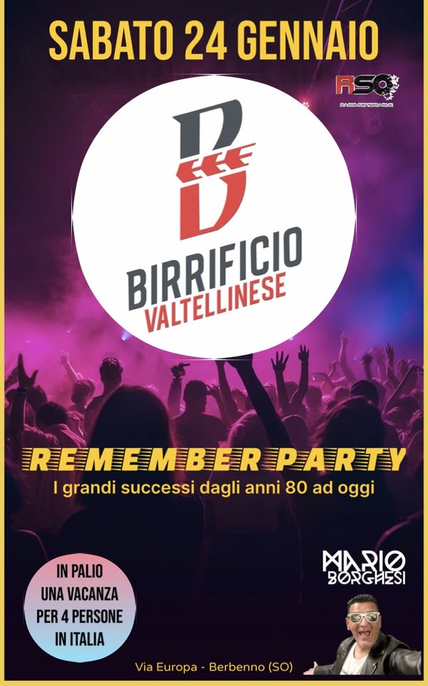 Evento Remember Party Al Birrificio Locandina Remember Party Al Birrificio - sabato 24 gennaio ore 19:00 - 21:00