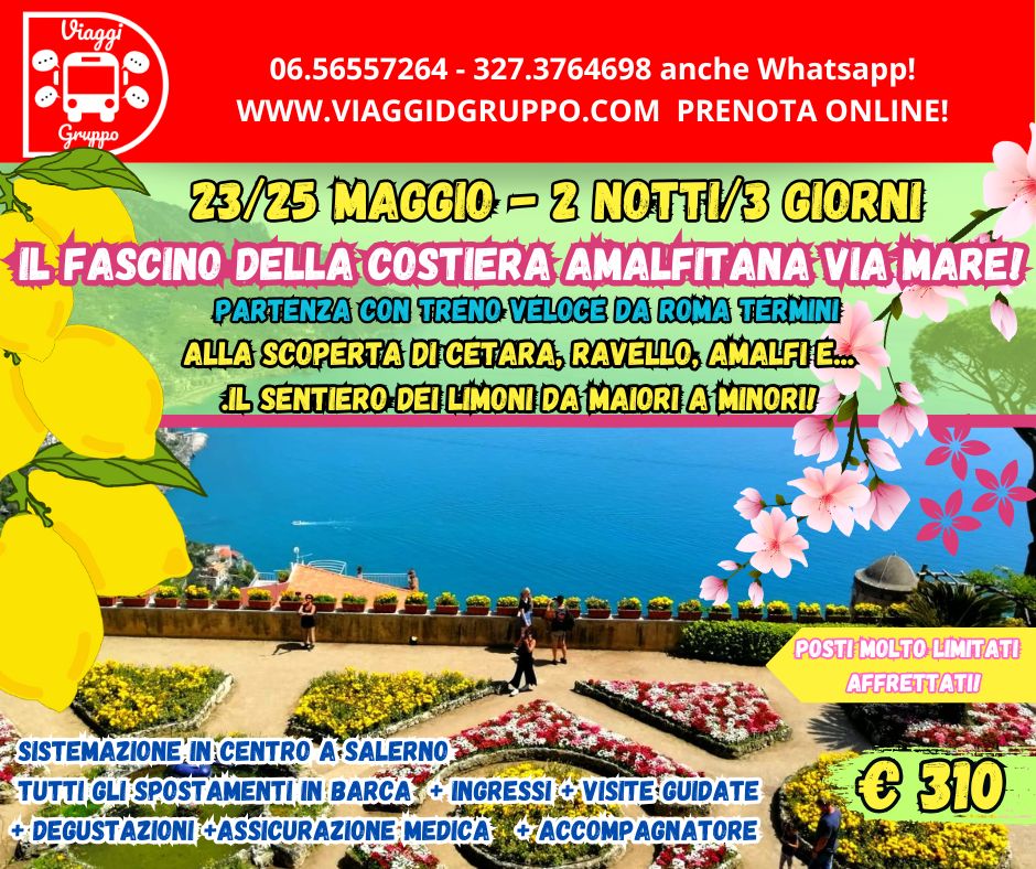 Evento Tra Il Fascino Della Costiera Amalfitana Via Mare! Locandina Tra Il Fascino Della Costiera Amalfitana Via Mare! - sabato 23 maggio ore 08:30 - 10:30