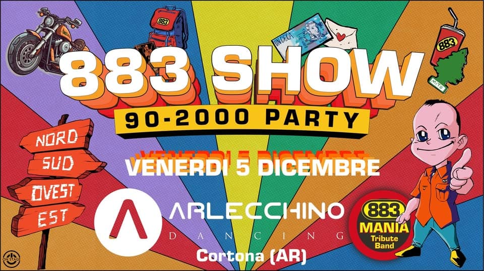 Evento Ven 5 Dic Arlecchino Dancing 883 Show Locandina Ven 5 Dic Arlecchino Dancing 883 Show - venerdì 5 dicembre ore 20:00 - 22:00