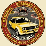 2° Memorial Germano Valloscura Potrebbe essere un'immagine raffigurante il seguente testo "MEMORIAL ORIAL RALLI GERMANO VALLOSCURA OSCURA AHИ GERMANO MEM VALLOSCURA 2° FIAT GO-211132 GO- - RADUNO ΓΑΟΝΟ ANNI ANNI'70 '70 SPORT, PISTA, AUTO RALLY STORICHE"
