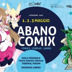 Abano Comix 2026 Potrebbe essere un disegno raffigurante il seguente testo "COMIX CITTA' DI ABANOTERME ABANO TERME XIEDIZIONE X 2026 1.2.3 1.2.3MAGGIO 3 MAGGIO ABANO B COMIX ABANO COMX COMICS. COMICS.COSPLAY.GAMES COSPLAY. MICS.COSPLAY. LAY. GAMES Vae"