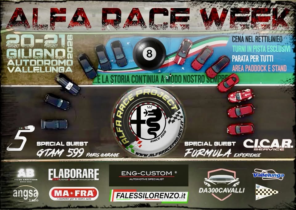 ALFA RACE WEEK 8 Potrebbe essere un'immagine raffigurante auto e testo