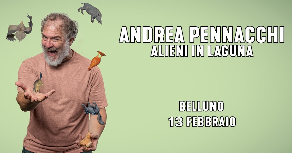 Andrea Pennacchi @ Belluno | “Alieni in laguna” Potrebbe essere un disegno raffigurante elefante, lori lento, rinoceronte e il seguente testo "ANDREA PENNACCHI ALIENI IN LAGUNA BELLUNO 13 FEB BBRAIO"