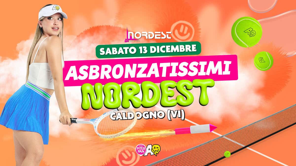 ASBRONZATISSIMI • Discoteca Nordest • Caldogno (VI) Potrebbe essere un'immagine raffigurante il seguente testo "AQ NORDEST dm-41874 SABATO 13 DICEMBRE ASBRONZATISSIMI NORDEST CALD OGNO () မ 關R"