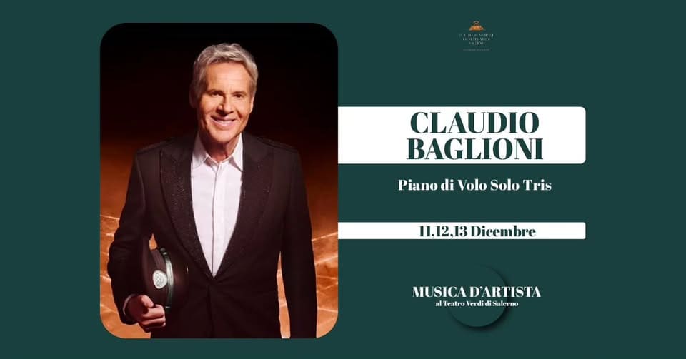 Evento Claudio Baglioni Piano Di Volo Solotris Locandina Claudio Baglioni Piano Di Volo Solotris - da giovedì 11 dicembre - sabato 13 dicembre 2025 ore 21:00 ore 23:45