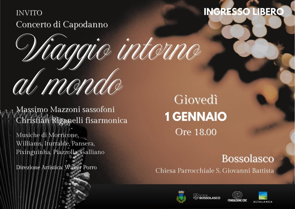 Evento Concerto di Capodanno a Bossolasco! Locandina Concerto di Capodanno a Bossolasco! - giovedì 1 gennaio ore 18:00 - 21:00