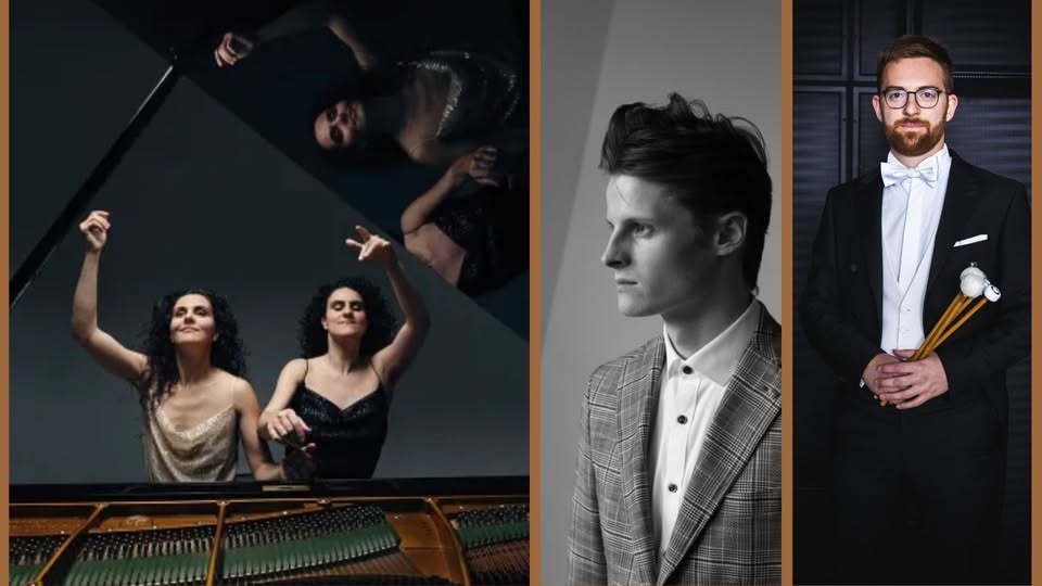 Echi dall’Est Potrebbe essere un'immagine raffigurante 6 persone, pianoforte, arpa, vestito elegante, clarinetto, violino e oboe