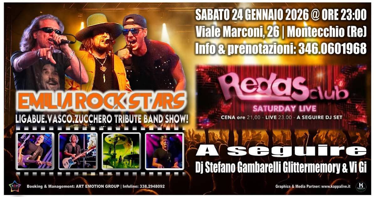 Evento Emilia Rock Stars Live – Redas Montecchio (Re) Locandina Emilia Rock Stars Live – Redas Montecchio (Re) - sabato 24 gennaio ore 23:00 - 01:00