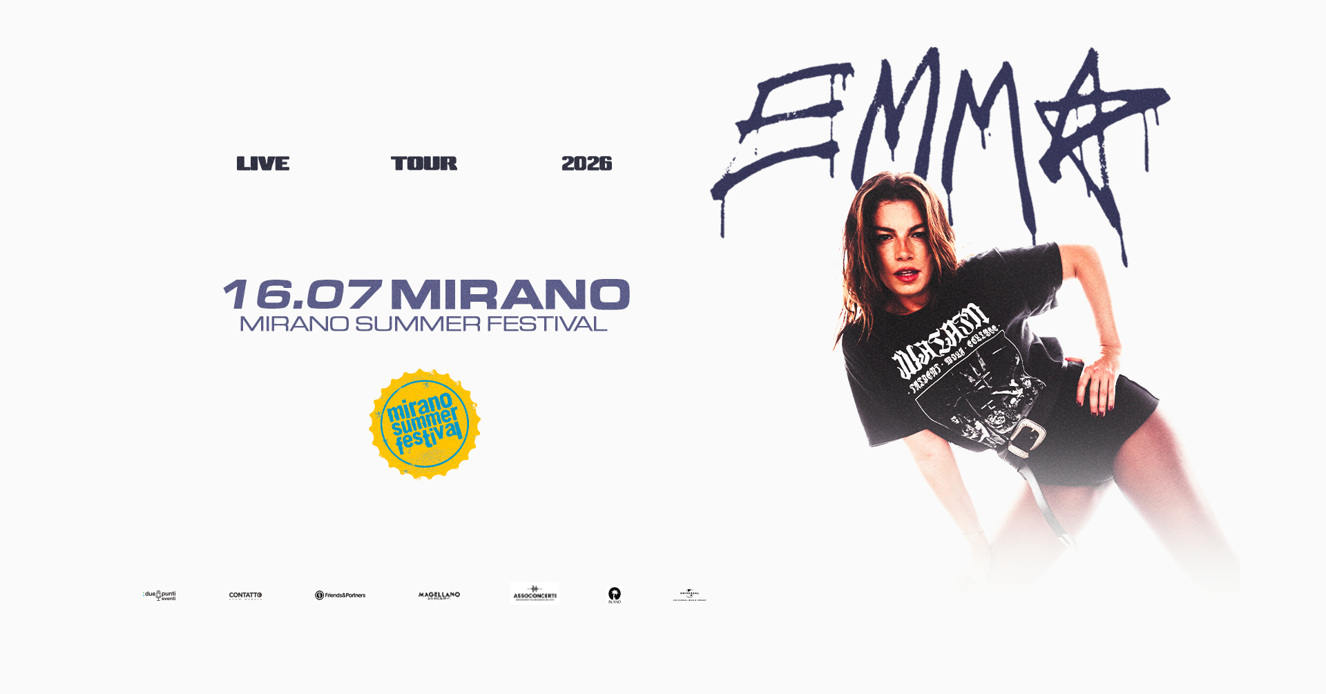 Emma | Mirano Summer Festival Potrebbe essere un contenuto di pop art raffigurante testo