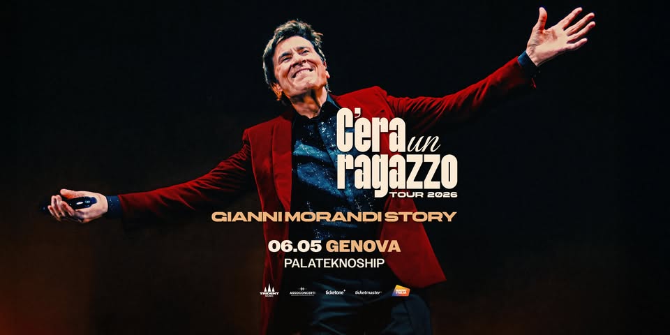Gianni Morandi • Genova @ Palateknoship 6/05/2026 Potrebbe essere un'immagine raffigurante testo