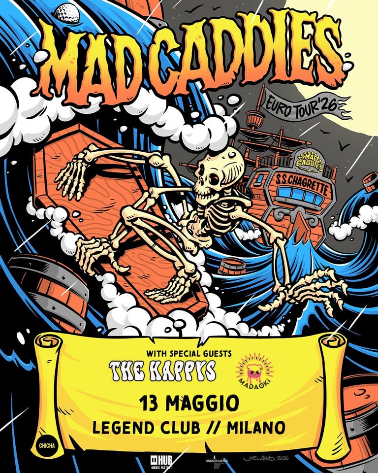 Mad Caddies ・ Legend Club, Milano Potrebbe essere un contenuto grafico raffigurante il seguente testo "MAD CADDIES 13 MAGGIO 2026 LEGEND CLUB MILANO MHUR MIGE VIE ATR1 assomusica :"
