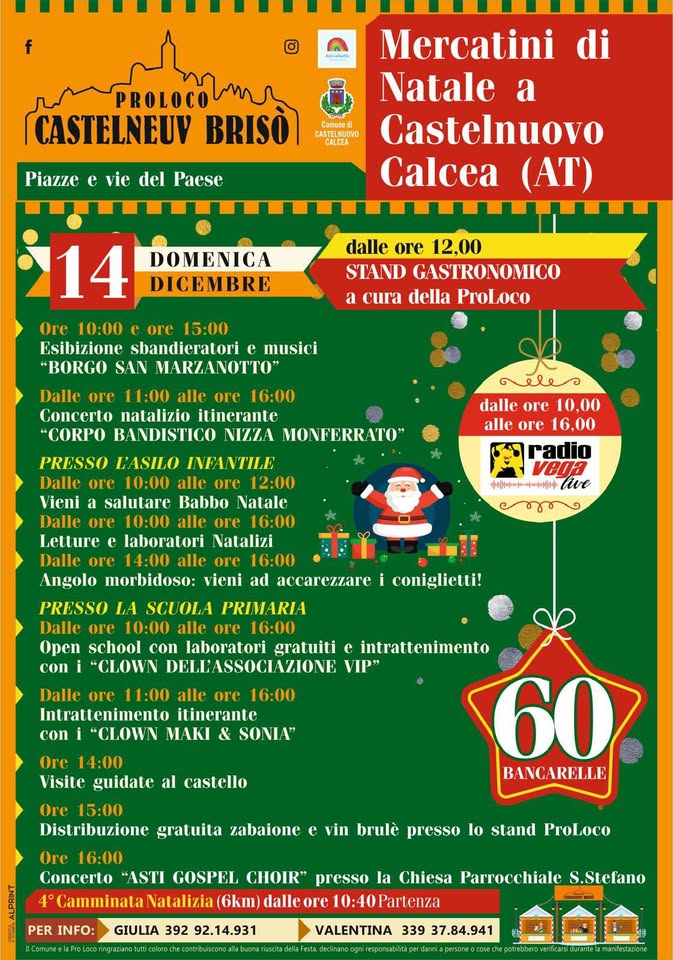 Evento Mercatini di Natale a Castelnuovo Calcea Locandina Mercatini di Natale a Castelnuovo Calcea - domenica 14 dicembre ore 10:00 - 12:00