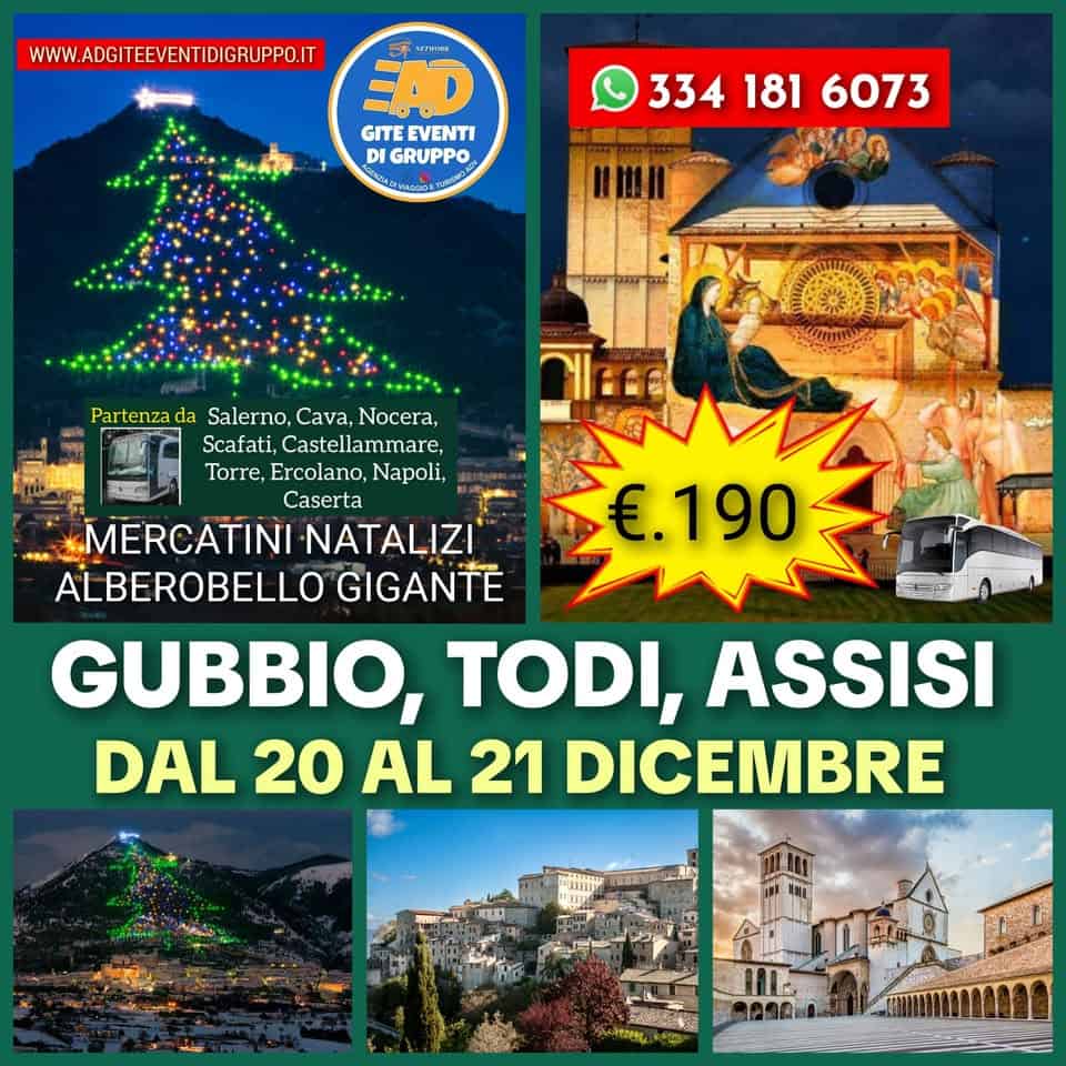 Evento Mercatini Natalizi In Umbria, Gubbio, Todi E Assisi (20/21/Dicembre) Locandina Mercatini Natalizi In Umbria, Gubbio, Todi E Assisi (20/21/Dicembre) - da sabato 20 dicembre - domenica 21 dicembre 2025 ore 05:00 ore 22:00