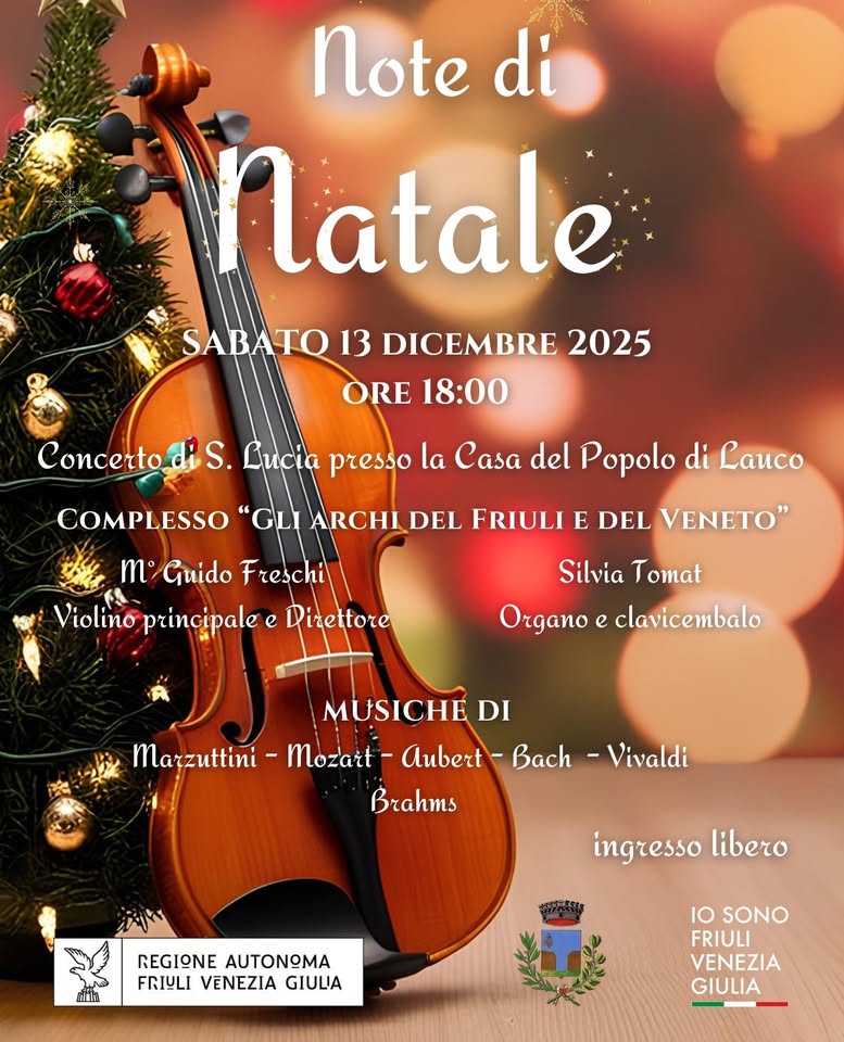 Evento “Note di Natale”, Concerto Violinistico degli “Archi del Friuli e del Veneto” . Locandina “Note di Natale”, Concerto Violinistico degli “Archi del Friuli e del Veneto” . - sabato 13 dicembre ore 18:00 - 19:30