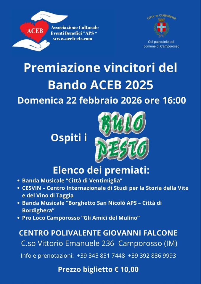 Evento Premiazione vincitori bando ACEB 2025 ospiti i Buio Pesto Locandina Premiazione vincitori bando ACEB 2025 ospiti i Buio Pesto - domenica 22 febbraio ore 16:00 - 18:00