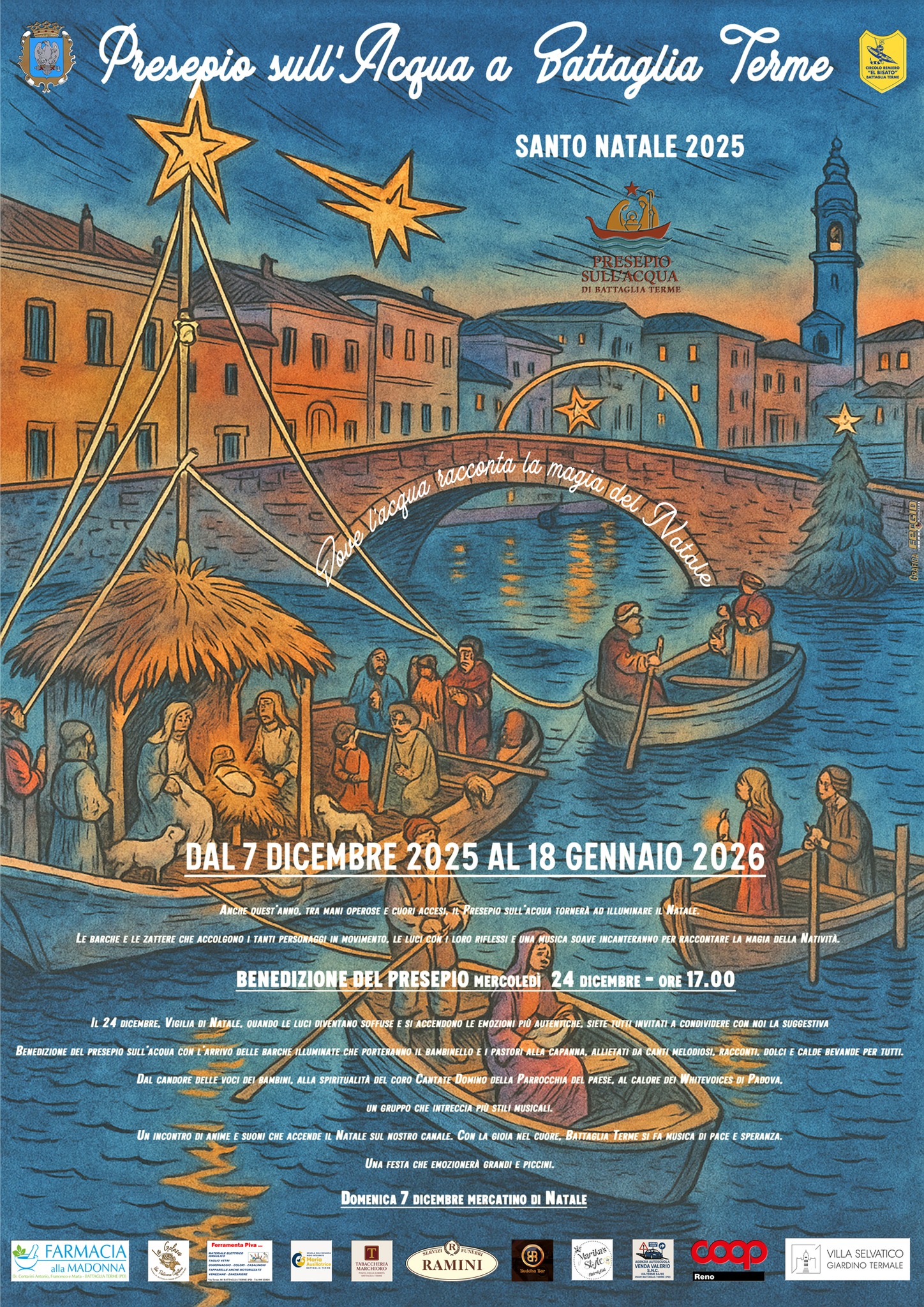 Evento Ritorna il Presepio sull’Acqua a Battaglia Terme (PD) Locandina Ritorna il Presepio sull’Acqua a Battaglia Terme (PD) - da sabato 6 dicembre 2025 ore 00:00 a domenica 18 gennaio 2026 ore 23:45