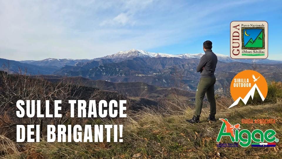 Sulle tracce dei Briganti Potrebbe essere un'immagine raffigurante il seguente testo "Parco ParcoNazionale azionale A Monti SMOOTi Sibillini Stmmnnse SIBILLA OUTDOOR SULLE TRACCE DEI BRIGANTI! Aigae GUIDA ASSOCIATA"