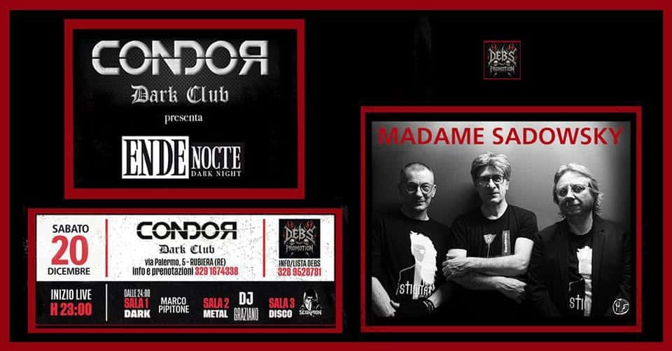 ULTIMO SABATO DEL 2025 — CONDOR DARK CLUB — SABATO 20/12 3 SALE – LIVE MADAME SADOWSKY Potrebbe essere un'immagine raffigurante il seguente testo "DEBS R Bart 残artCluu Club presenta nα pres ENDE DARK NIGHT NOCTE MADAME MADAMESADOWSKY SADOWSKY SABATO SABATO 20 DICEMBRE DEBS OR Dark Club aPalermo,5 -RUBIERA(RE Infoeprenotazion3291874338 Into eprenotazioni 329 674338 INIZIO LIVE ዘ23:00 DALLE24:00 INFO/LISTADEBS 328 9528781 MARCO PIPITONE DARK SALA2 DJ METAL GRAZIAND SALA3 DISCO SCEPION រធ្មៃនន់ stit"