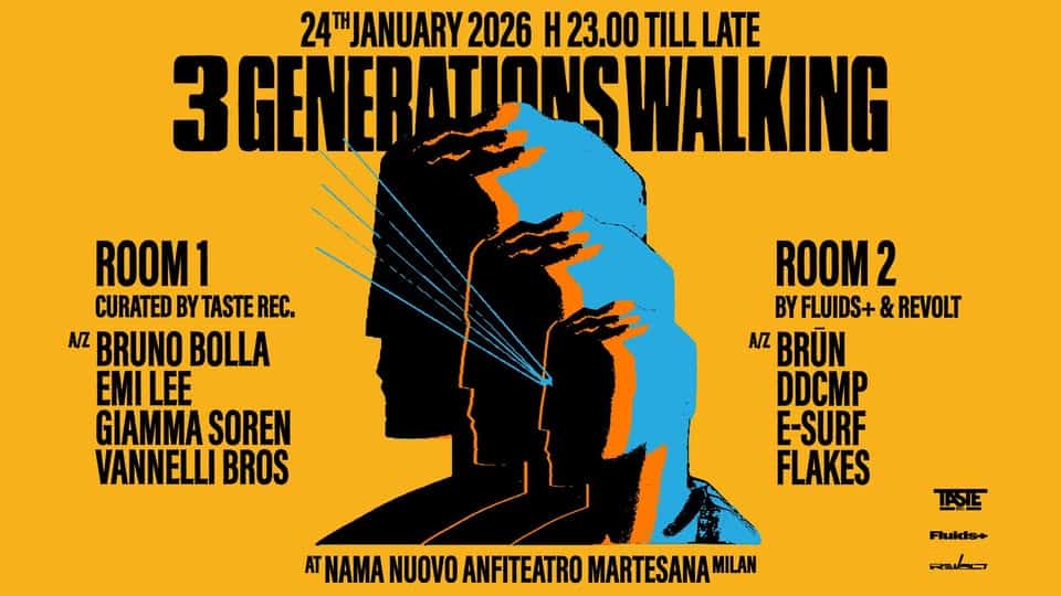 Evento 3 Generations Walking Locandina 3 Generations Walking - da sabato 24 gennaio - domenica 25 gennaio 2026 ore 23:00 ore 06:00