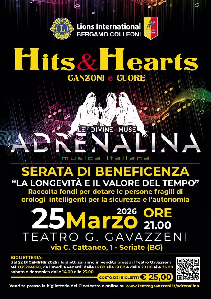 Evento ADRENALINA & LE DIVINE MUSE Serata Benefica per Lions Bergamo – Teatro Gavazzeni Seriate Locandina ADRENALINA & LE DIVINE MUSE Serata Benefica per Lions Bergamo – Teatro Gavazzeni Seriate - mercoledì 25 marzo ore 21:00 - 23:00