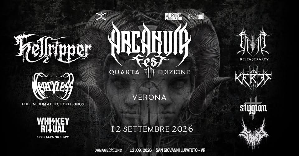 Evento Arcanum Fest – Iv Edizione – Damage Inc Live Club, S. Giovanni Lupatoto (Vr) – 12/09/26 Locandina Arcanum Fest – Iv Edizione – Damage Inc Live Club, S. Giovanni Lupatoto (Vr) – 12/09/26 - sabato 12 settembre ore 20:00 - 22:00