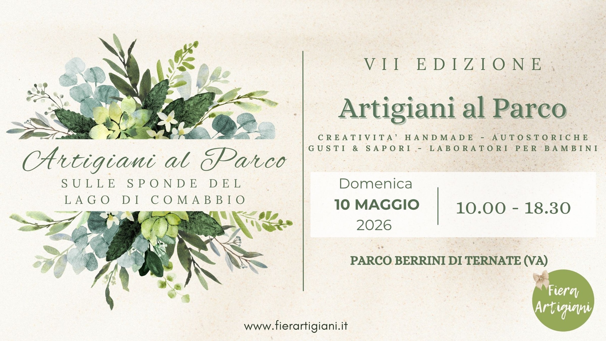 Artigiani al Parco Potrebbe essere un'immagine raffigurante il seguente testo "Artigiani al Parco Parco Berrini di Ternate (Va) www.fierartigiani.it"