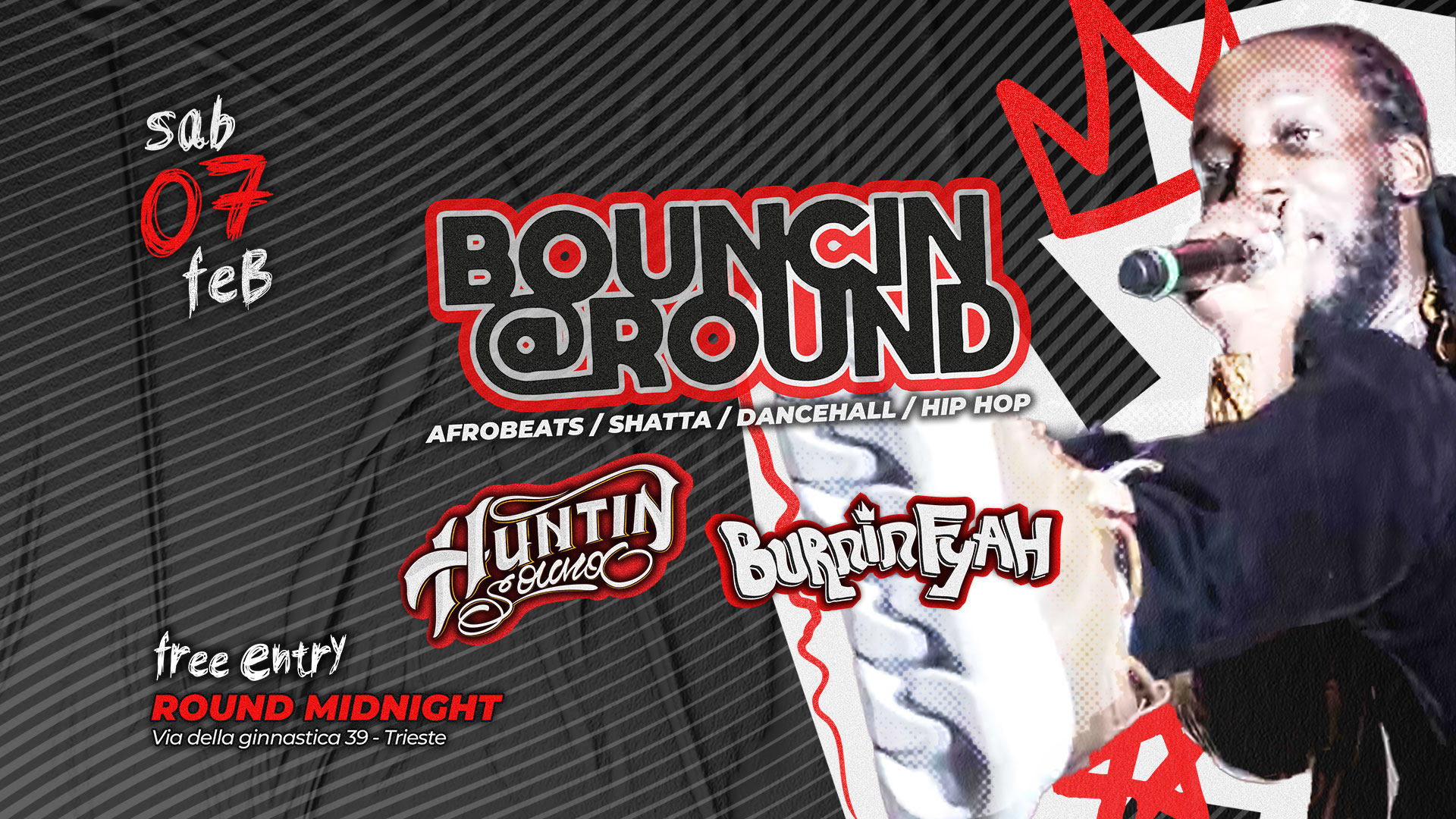 Evento Bouncin @Round – Huntin Sound & Burnin Fyah Locandina Bouncin @Round – Huntin Sound & Burnin Fyah - sabato 7 febbraio ore 22:30 - 00:30
