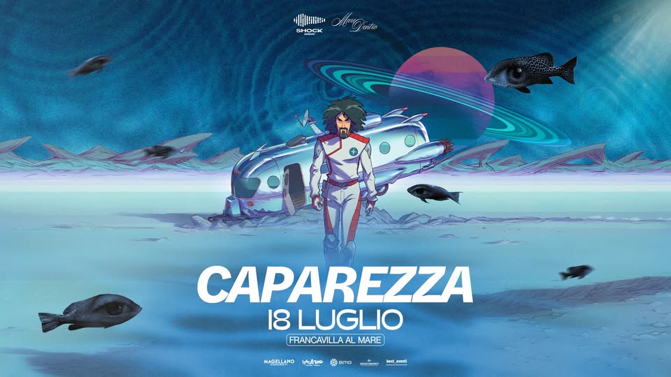 Caparezza – 18.07.2026 – Shock Wave Festival – Francavilla al Mare Potrebbe essere un'immagine raffigurante testo
