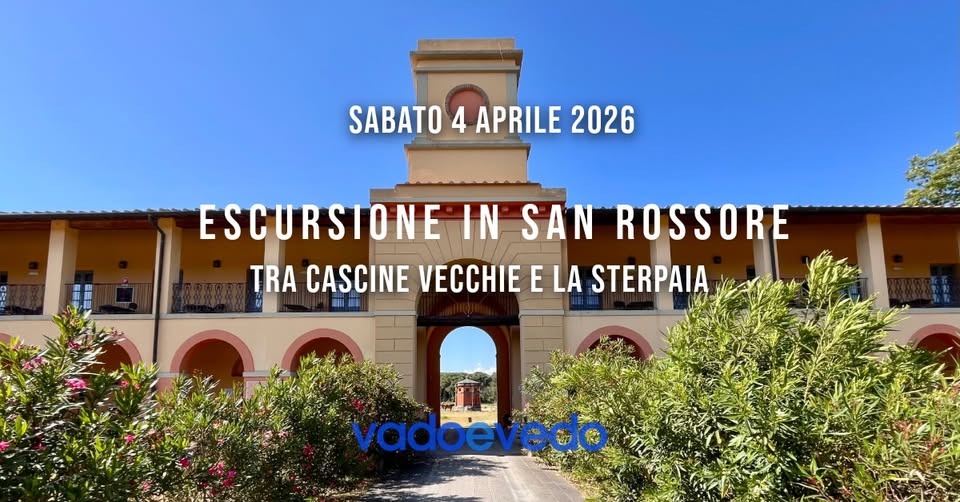 Escursione in San Rossore tra Cascine Vecchie e Cascine Nuove Potrebbe essere un'immagine raffigurante il seguente testo "SABATO 4 APRILE 2026 ESCURSIONE IN SAN ROSSORE TRA CASCINE VECCHIE E LA STERPAIA vadoevedo"