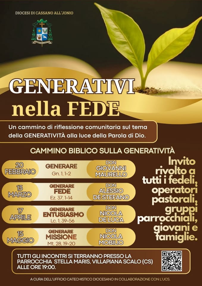 Evento Generativi nella Fede – Cammino Biblico Locandina Generativi nella Fede – Cammino Biblico - da venerdì 20 febbraio - venerdì 15 maggio 2026 ore 19:00 ore 20:30