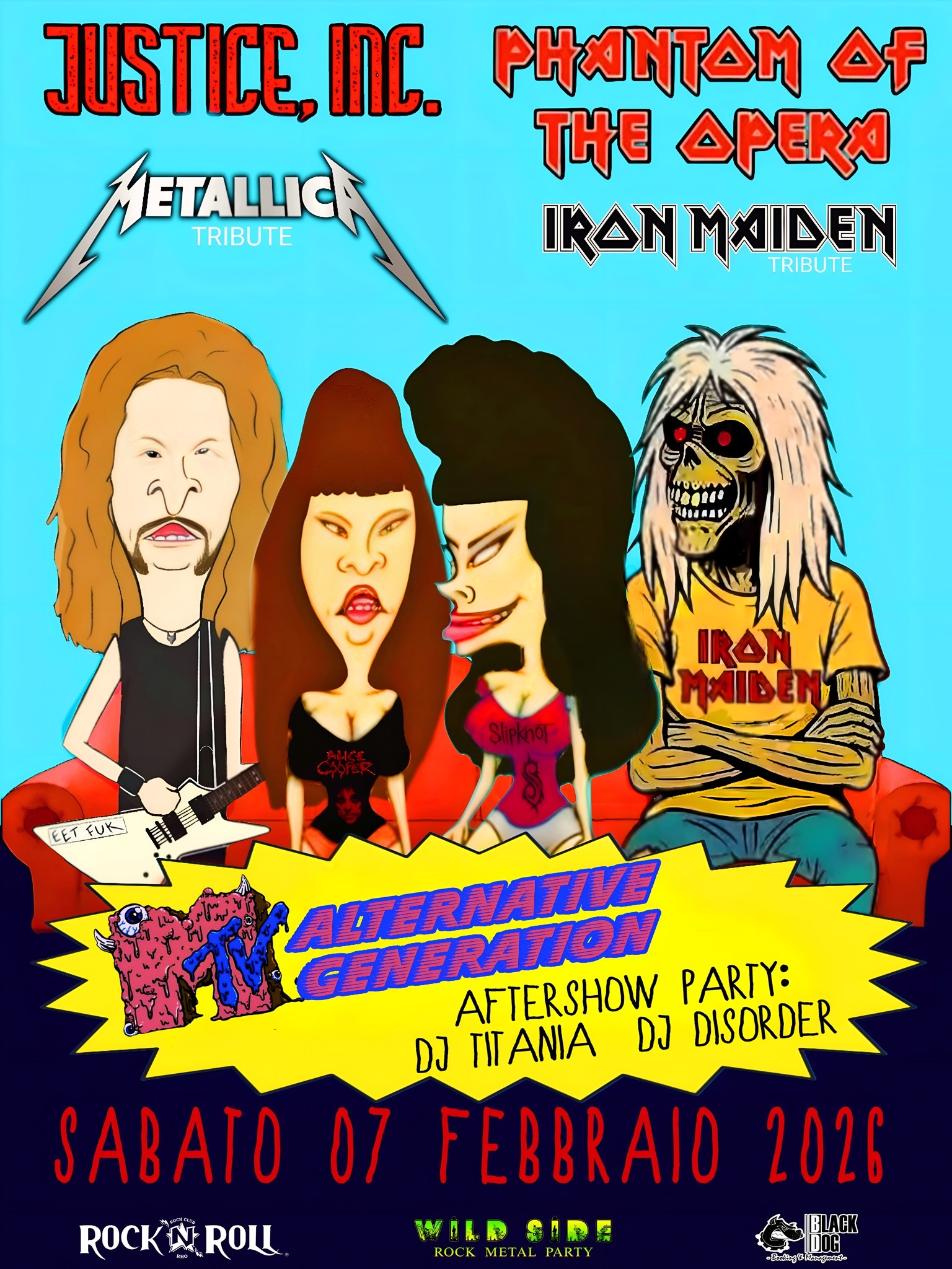 Justice, Inc. (METALLICA tribute) + Phantom Of The Opera (IRON MAIDEN tribute) live @ RNR Club, RHO! Potrebbe essere un'immagine raffigurante chitarra e il seguente testo "JUSTICE, INc. FTLL METALLICA TRIBUTE of THE APERA IRAN IRONMAIDEN TRIBUTE የስዳ 小合國 中国品 Stipknoy EET نحابة IRAN MAIDENTR GENERATION ADTERNATIVE AFTERSHOW PARTY: DJ ΓΙΓΑΝΙΑ DJ DISORDER SABAIO 07 FEBBRAIO 2026 ROCKWROLL ROLL ROCK WOLR わきマ酒 METAL"