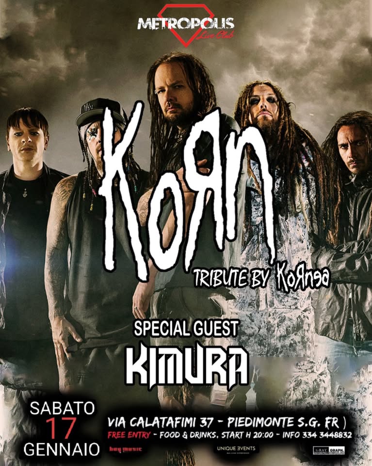 Evento KORNEA – KoRn Tribute Metropolis Live Club (FR) Locandina KORNEA – KoRn Tribute Metropolis Live Club (FR) - sabato 17 gennaio ore 20:00 - 22:00