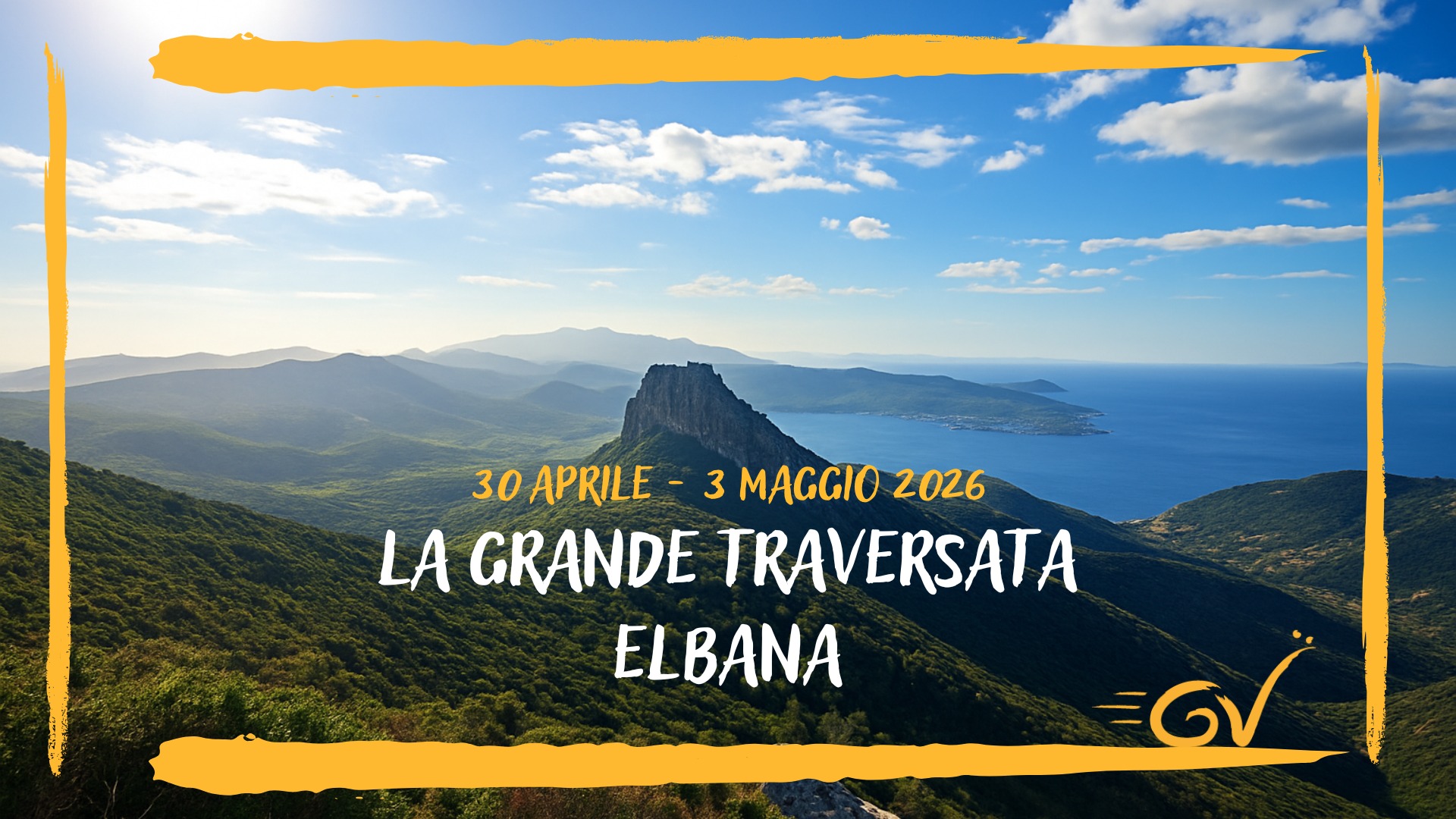 LA GRANDE TRAVERSATA ELBANA Potrebbe essere un'immagine raffigurante il seguente testo "30 APRILE 3 MAGGIO 2026 LA GRANDE TRAVERSATA ELBANA ရေ"