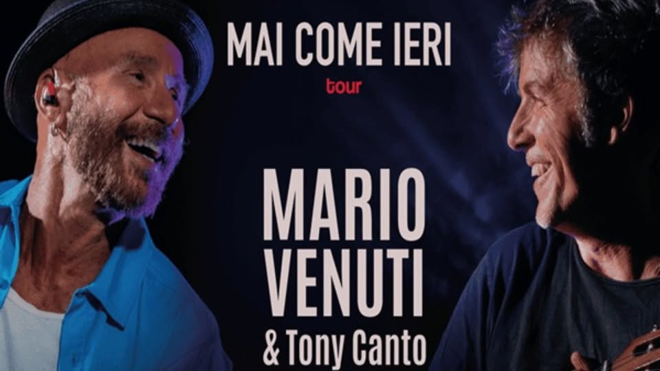 Mario Venuti & Tony Canto – Mai Come Ieri Tour / Bertinoro Drinkin’ Jazz Festival 2026 Potrebbe essere un'immagine raffigurante tromba e il seguente testo "MAI COME IERI tour MARIO VENUTI & Tony Canto 21.06.2026 21.40 BERTINORO DRINKIN' JAZZ FESTIVAL 2026"