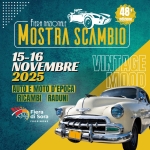 MOSTRA SCAMBIO SORA (FR) Potrebbe essere un'immagine raffigurante auto e il seguente testo "48 FIERA MOSTRA MAZIONALE SCAMBIO edizione 15-16 NOVEMBRE VINTAGE 2025 AUTO E MOTO D'EPOCA MOOD RICAMBI RADUNI Fiera di Sora FROSINONE"