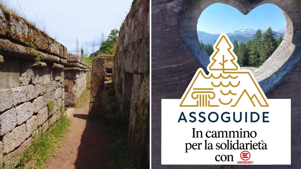 🏺 Orvieto Etrusca –La necropoli, la Rupe e il Museo Faina Potrebbe essere un'immagine raffigurante Stari Most, Saqsaywaman e il seguente testo "A লारज ASSOGUIDE In cammino per la solidarietà con EMERGENCY"