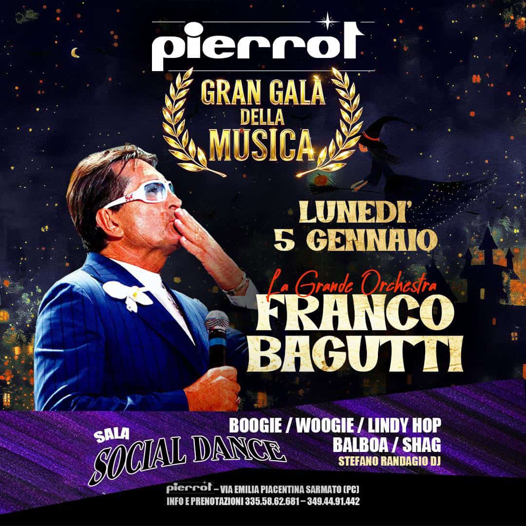 Potrebbe essere un'immagine raffigurante tromba e il seguente testo "piercol GRAN GALA DELLA MUSICA LUNEDI' 5 GENNAIO LaGrandeOrchestra Grande Orchestra FRANCO BAGUTTI BOOGIE /WOOGIE/ LINDY HOP SOCIAL SALA DANCE BALBOA/ SHAG STEFANO RANDAGIO DJ pierrol plerrol-HAEMIUAPALCETIA VIA EMILIA PIACENTINA SARMATO [ር] INFO PRENOTAZIONI FOEPMENOTAZO322 335.58 35.58.62.68 349.44.91.442"