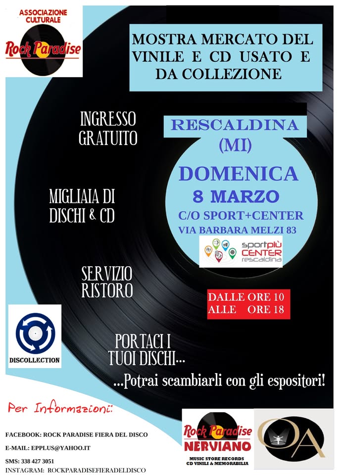 Evento Rescaldina (Mi) – Mostra Mercato Del Disco E Cd Per Hobbisti Domenica 8 Marzo Locandina Rescaldina (Mi) – Mostra Mercato Del Disco E Cd Per Hobbisti Domenica 8 Marzo - domenica 8 marzo ore 10:00 - 12:00