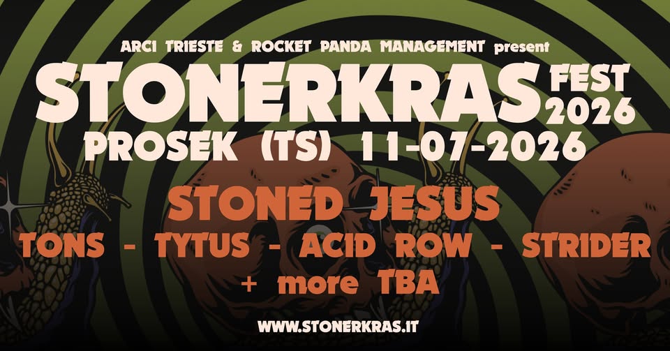 Evento StonerKras Fest 2026 Locandina StonerKras Fest 2026 - da sabato 11 luglio - domenica 12 luglio 2026 ore 16:00 ore 19:00
