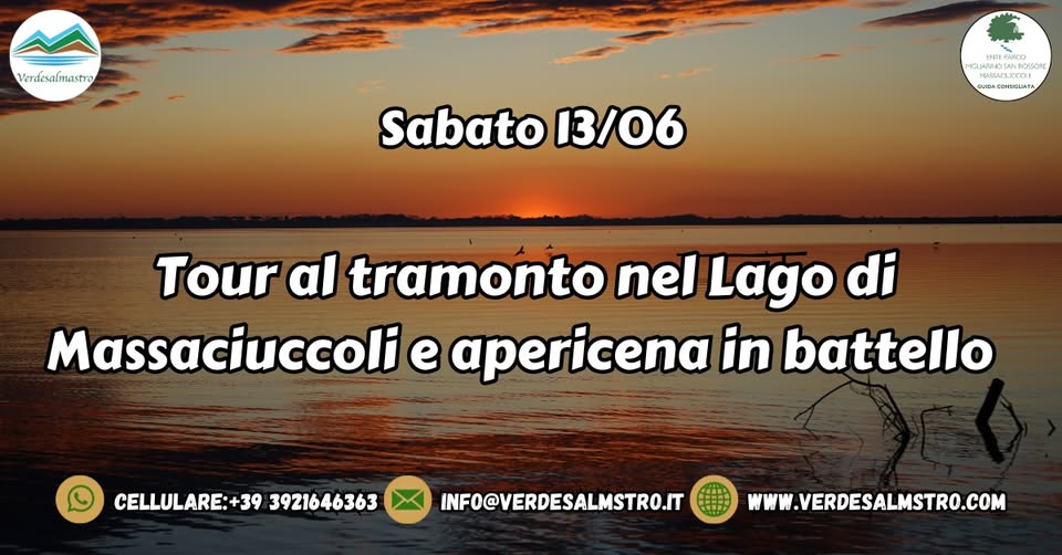 Evento Tour al tramonto nel Lago di Massaciuccoli e apericena in battello Locandina Tour al tramonto nel Lago di Massaciuccoli e apericena in battello - sabato 13 giugno ore 19:00 - 22:00