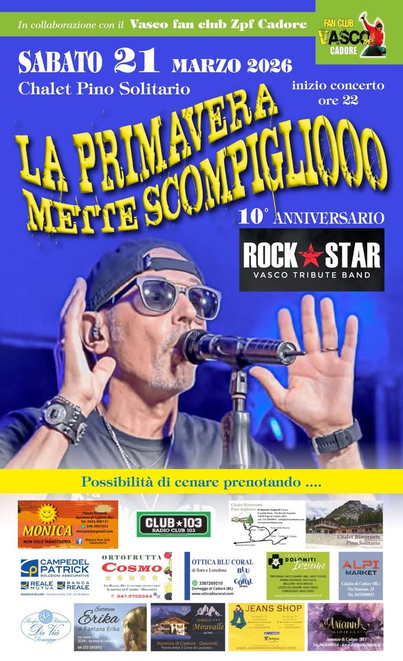 21/03 ROCK STAR live @ Festa di Primavera al Ristorante Pino Solitario – Piniè Vigo di Cadore (BL) Potrebbe essere un'immagine raffigurante chitarra