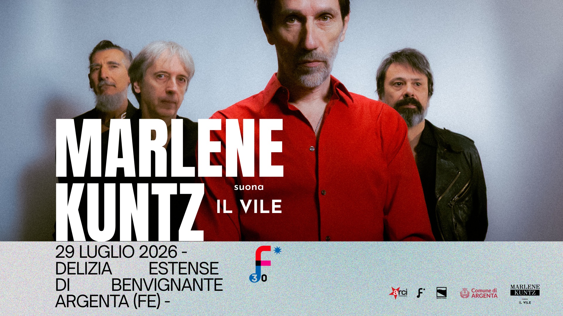 29.07 | Marlene Kuntz a Ferrara Sotto Le Stelle – Delizia di Benvignante Potrebbe essere un'immagine raffigurante il seguente testo "MARLENE KUNTZ IL VILE suona 29 LUGLIO 2026- DELIZIA ESTENSE DI BENVIGNANTE ARGENTA (FE) L 30 arc& f 国 ARGENTA Comunedi edi MAHLENE VILE"