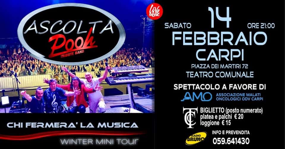 Evento Ascolta POOH Tribute Band Locandina Ascolta POOH Tribute Band - sabato 14 febbraio ore 21:00 - 23:30