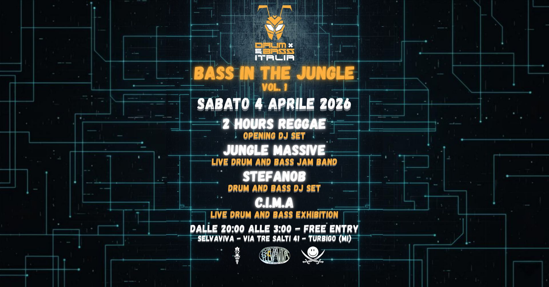 Evento Bass In The Jungle Vol.1 Locandina Bass In The Jungle Vol.1 - sabato 4 aprile ore 20:00 - 03:00