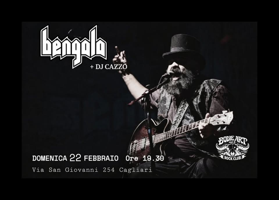Potrebbe essere un'immagine raffigurante ‎chitarra e ‎il seguente testo "‎bengala + +DJCAZZÓ DJ CAZZO DOMENICA 22 FEBBRAIO Ore re19.30 19.30 Via ViaSanGiovami254Cagliari 254 San Giovanni Cagliari BODIEAR vol_2 ART, الد ROCKCLUB ROCK CLUB‎"‎‎